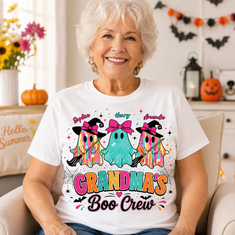 Personalized Grandma's Boo Crew Classic Tee, Bow Ghosts For Smiling Grandma, Unique Gift - Image 2