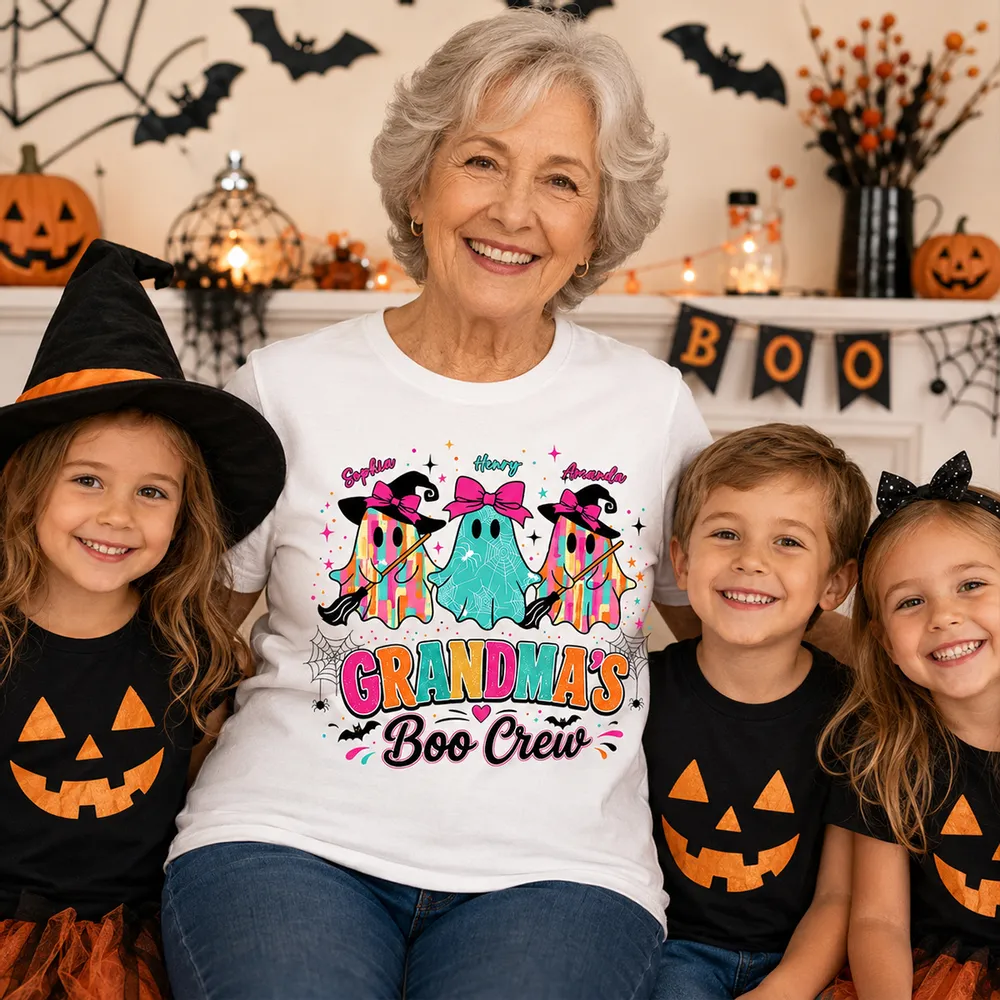 Personalized Grandma's Boo Crew Classic Tee, Bow Ghosts For Smiling Grandma, Unique Gift - Image 3