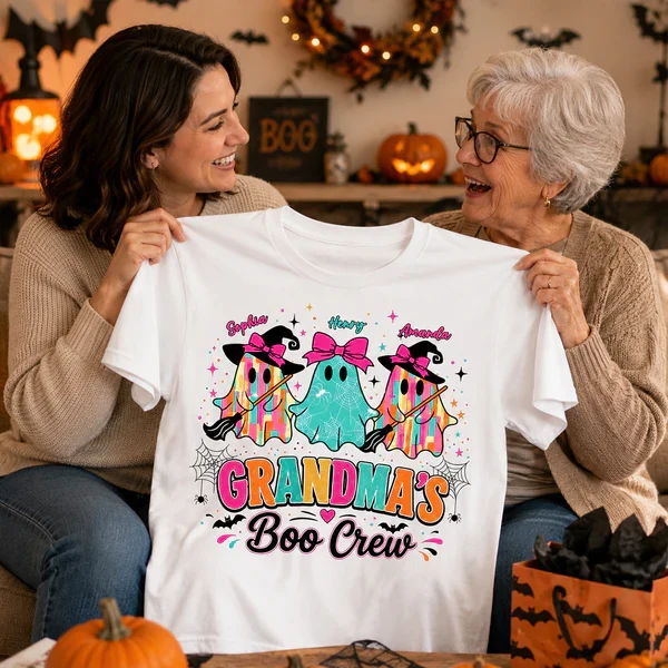 Personalized Grandma's Boo Crew Classic Tee, Bow Ghosts For Smiling Grandma, Unique Gift - Image 4