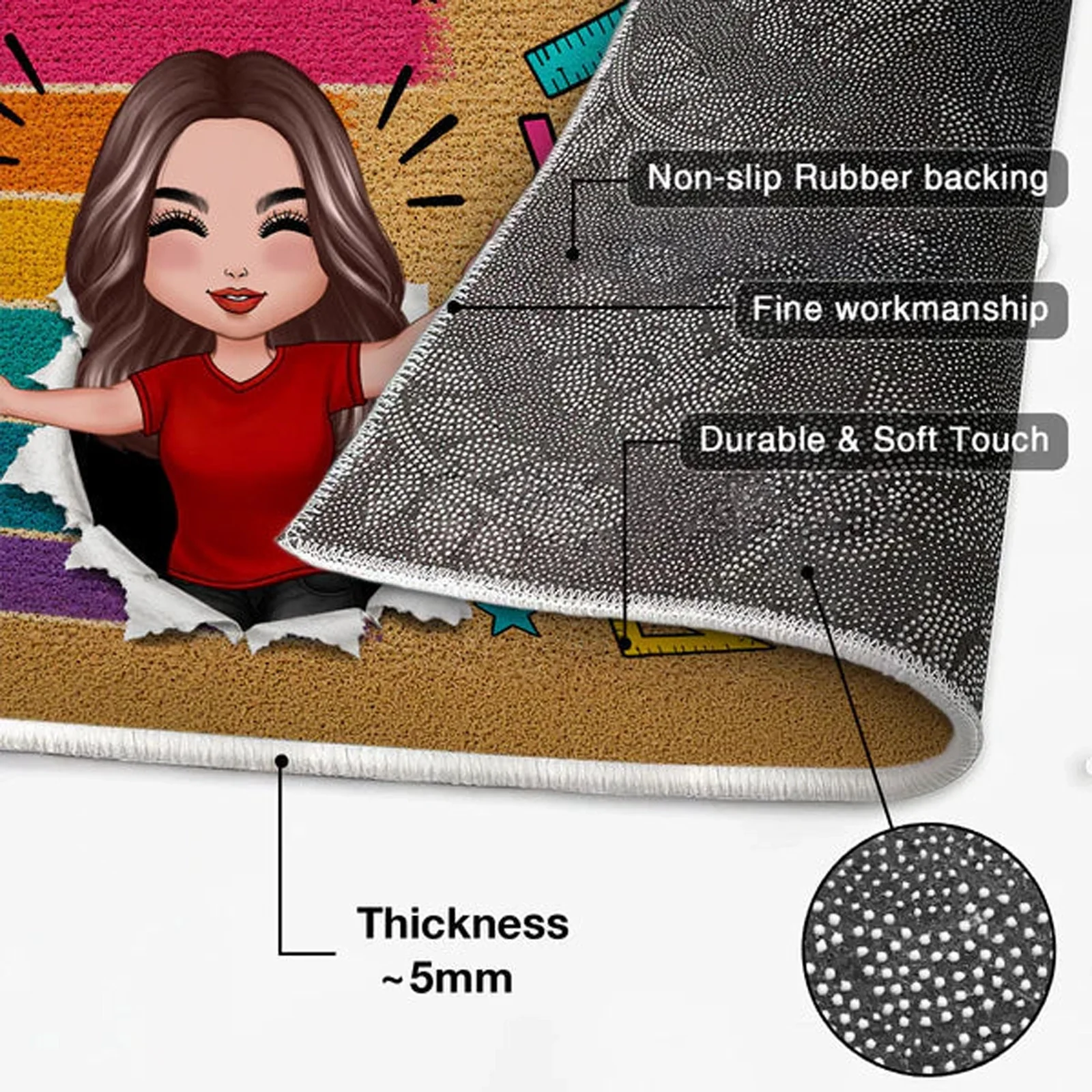 Personalized Doormat With Waving Teacher Illustration, Colorful Classroom Decor, Unique Gift For Teacher - Image 4