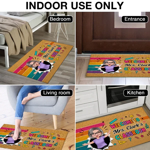 Personalized Doormat With Waving Teacher Illustration, Colorful Classroom Decor, Unique Gift For Teacher - Image 5
