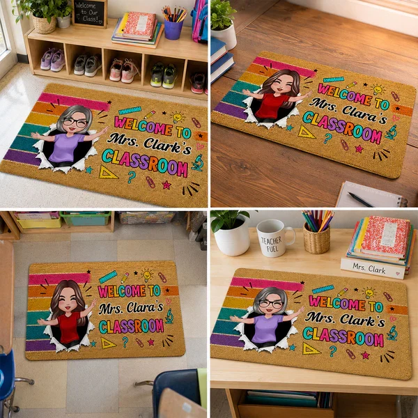 Personalized Doormat With Waving Teacher Illustration, Colorful Classroom Decor, Unique Gift For Teacher - Image 6