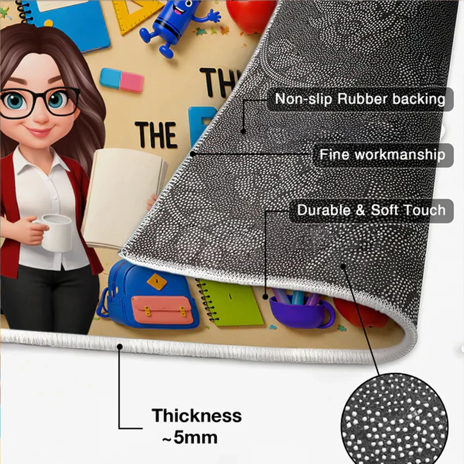 Personalized Standard Doormat With Standing Cartoon Teacher & School Supplies, Unique Teacher Gift - Image 4