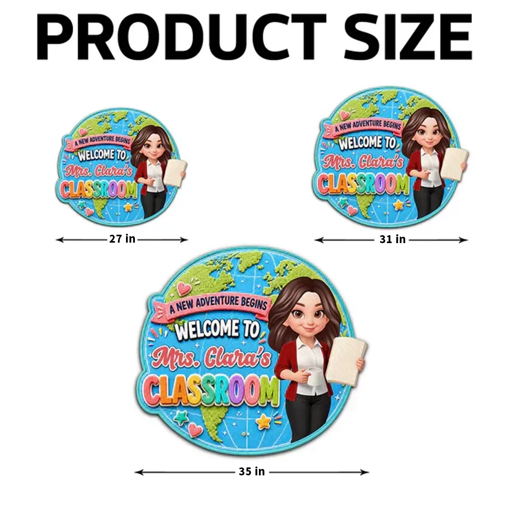 Personalized Shaped Doormat, Globe Classroom Welcome Design, Unique Creative Gift for Teacher - Image 4