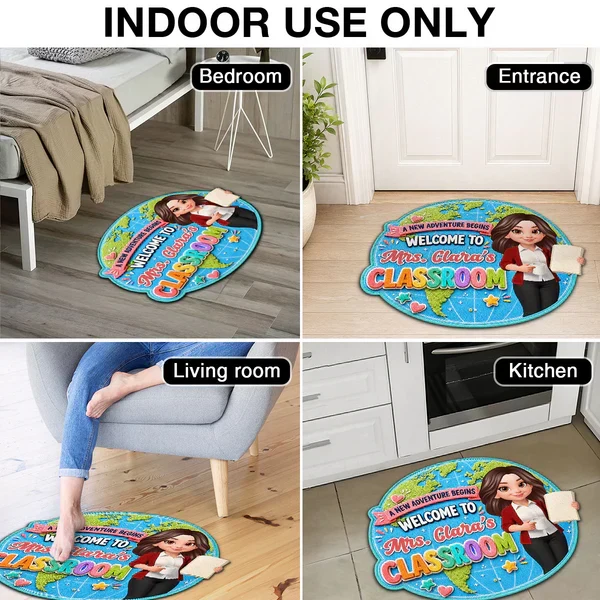 Personalized Shaped Doormat, Globe Classroom Welcome Design, Unique Creative Gift for Teacher - Image 5