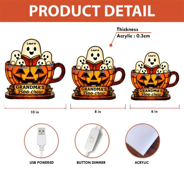 Personalized Grandma's Boo Crew Acrylic Light Box, Halloween Ghost Pumpkin Decor, Unique Gift for Grandma - Image 4