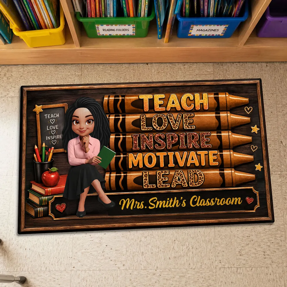 Personalized Standard Doormat, Seated Teacher with Book, Unique Gift for Teachers - Image 2