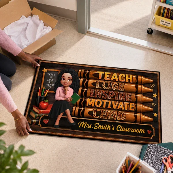 Personalized Standard Doormat, Seated Teacher with Book, Unique Gift for Teachers - Image 5