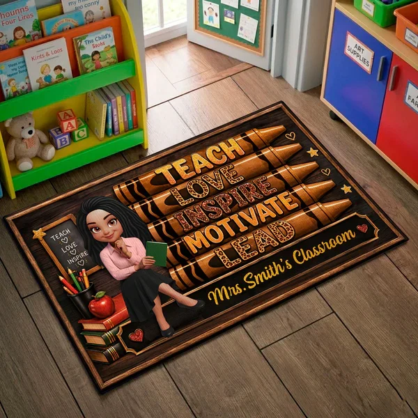 Personalized Standard Doormat, Seated Teacher with Book, Unique Gift for Teachers - Image 6