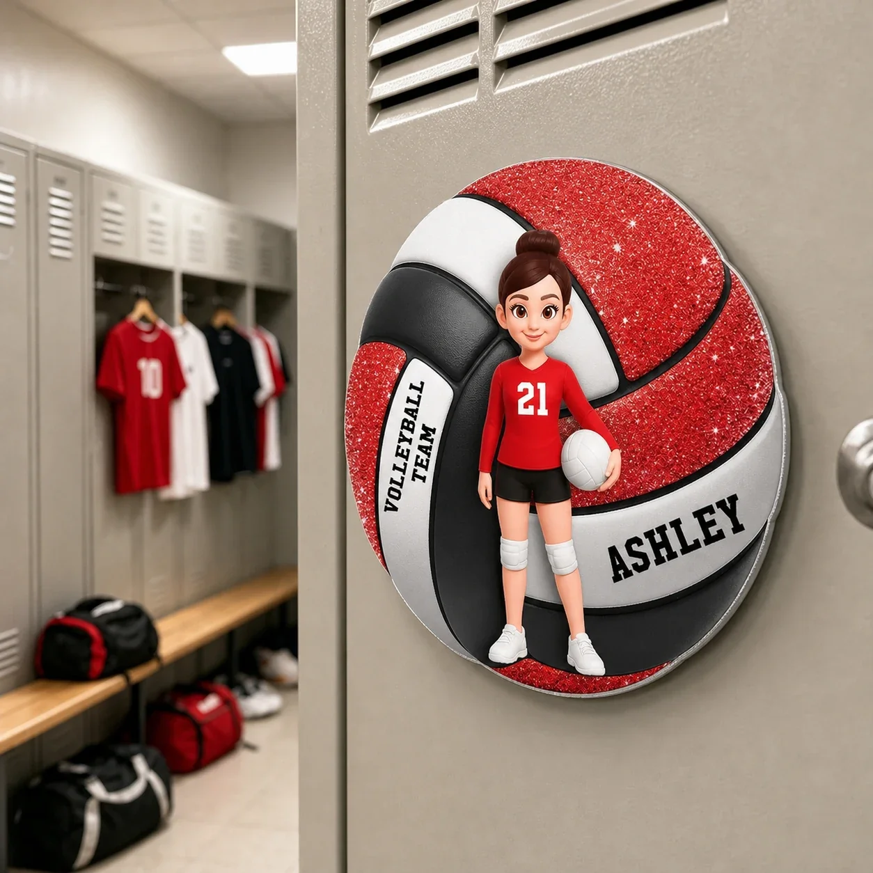 Personalized Standing Volleyball Girl Acrylic Magnet, Red Locker Decor, Unique Gift for Daughter Son