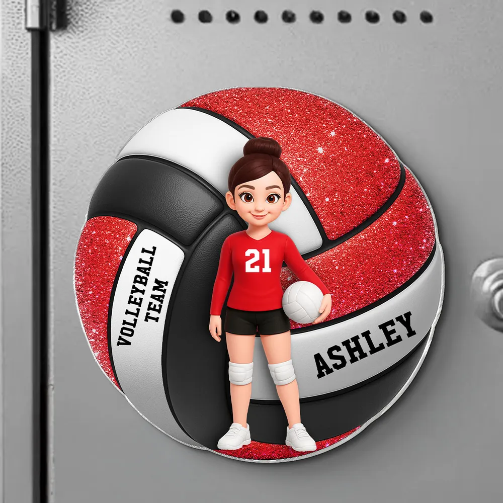 Personalized Standing Volleyball Girl Acrylic Magnet, Red Locker Decor, Unique Gift for Daughter Son - Image 2