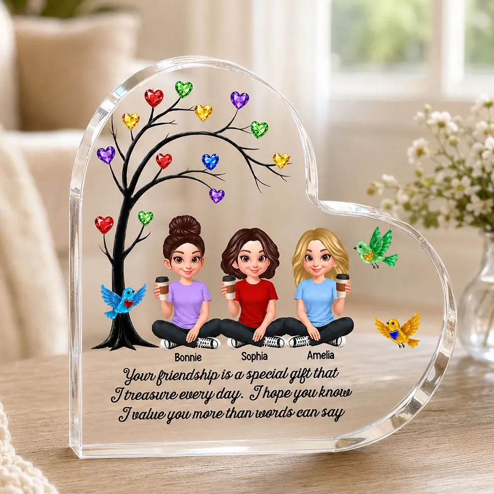 Personalized Heart Acrylic Block Plaque, Colorful Friendship Tree, Unique Gift for Sister & Friend - Image 2