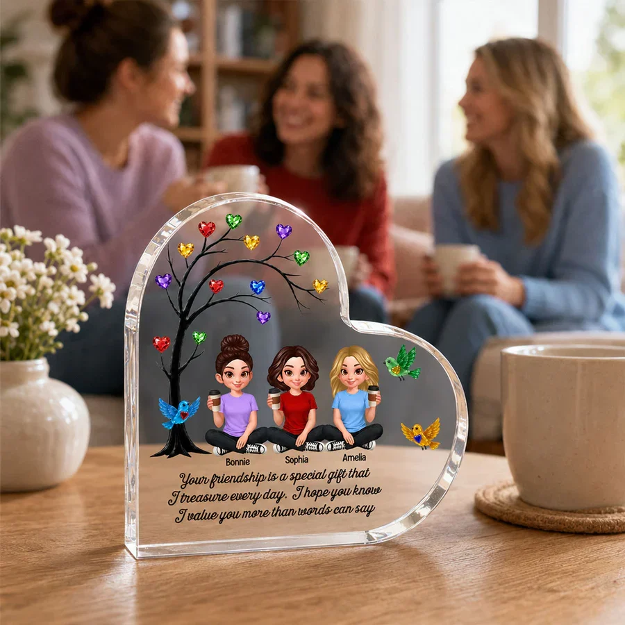 Personalized Heart Acrylic Block Plaque, Colorful Friendship Tree, Unique Gift for Sister & Friend - Image 4