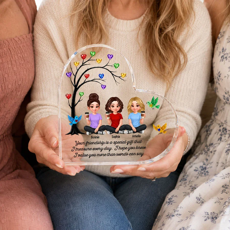 Personalized Heart Acrylic Block Plaque, Colorful Friendship Tree, Unique Gift for Sister & Friend - Image 5