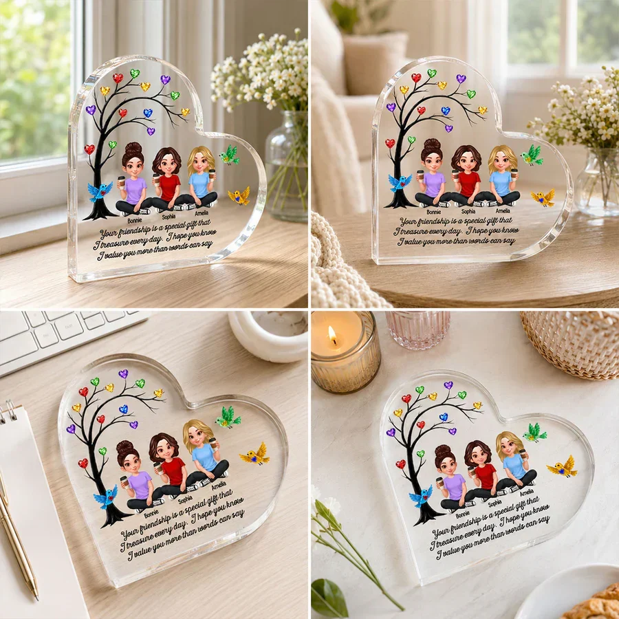 Personalized Heart Acrylic Block Plaque, Colorful Friendship Tree, Unique Gift for Sister & Friend - Image 6