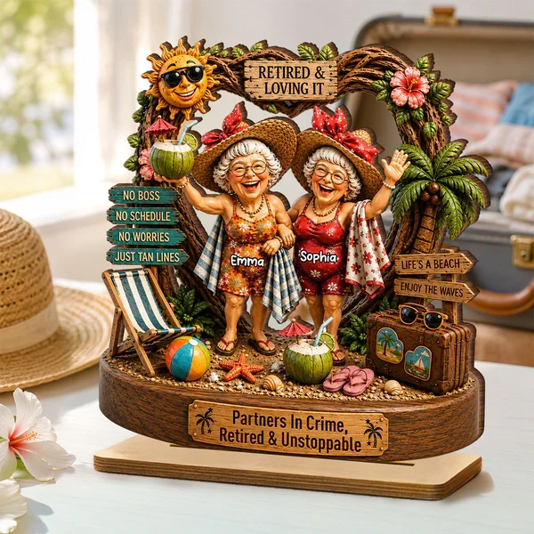 Personalized 2-Layer Wooden Plaque, Retired Friends Beach Scene, Unique Creative Gift for Close Friends - Image 3