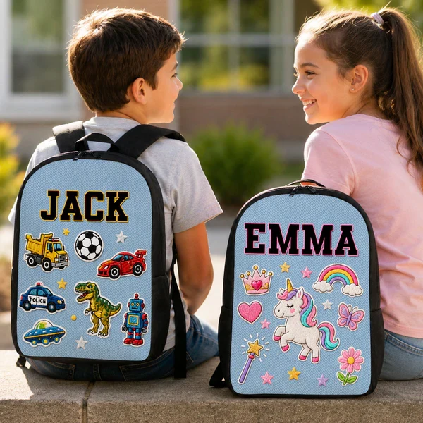 Personalized Kids School Backpack with Cute Patches, Unique Gift for Kids, Back to School - Image 5