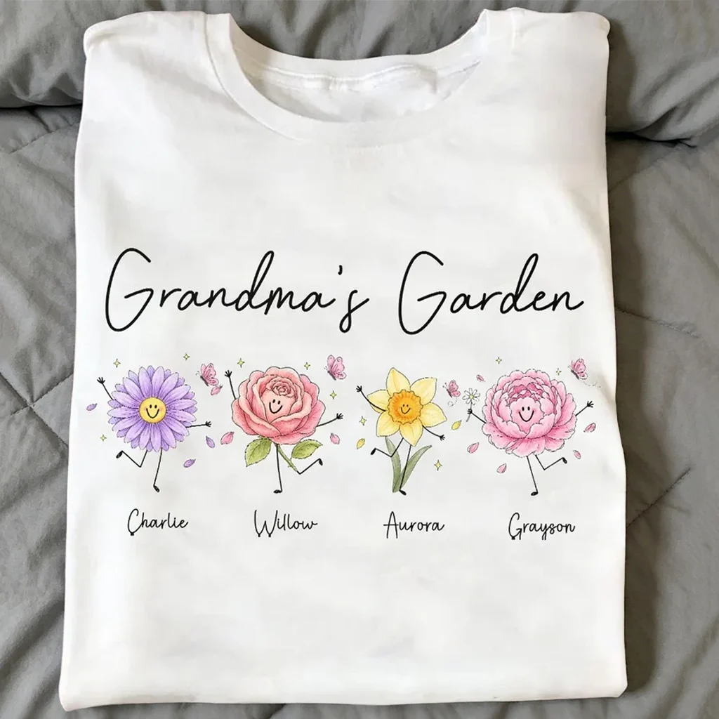 Personalized Grandma's Garden Classic Tee, Cute Flower Doodle Unique Gift for Grandma