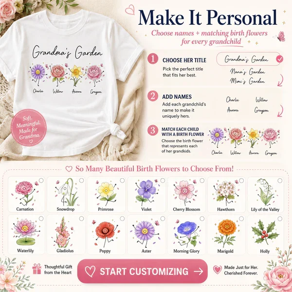 Personalized Grandma's Garden Classic Tee, Cute Flower Doodle Unique Gift for Grandma - Image 4