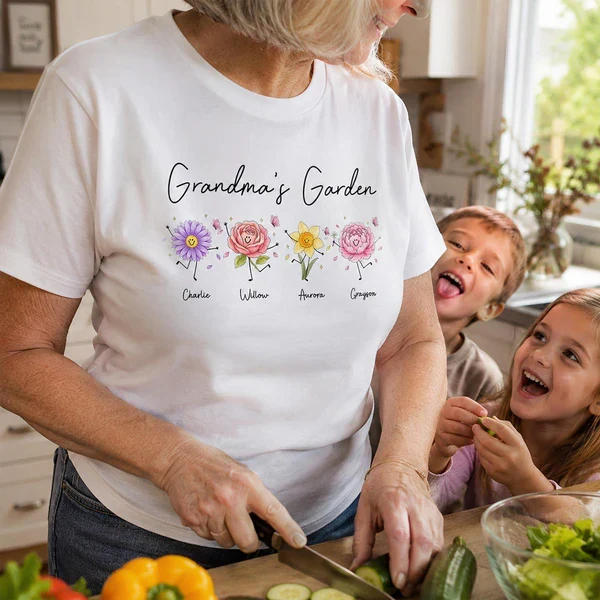 Personalized Grandma's Garden Classic Tee, Cute Flower Doodle Unique Gift for Grandma - Image 6