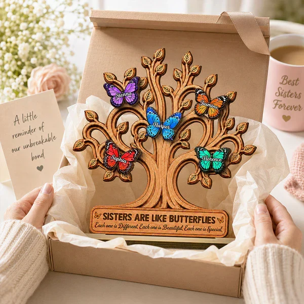 Personalized Wooden Plaque with Butterfly Tree, Unique Gift for Sisters & Family Keepsake - Image 3