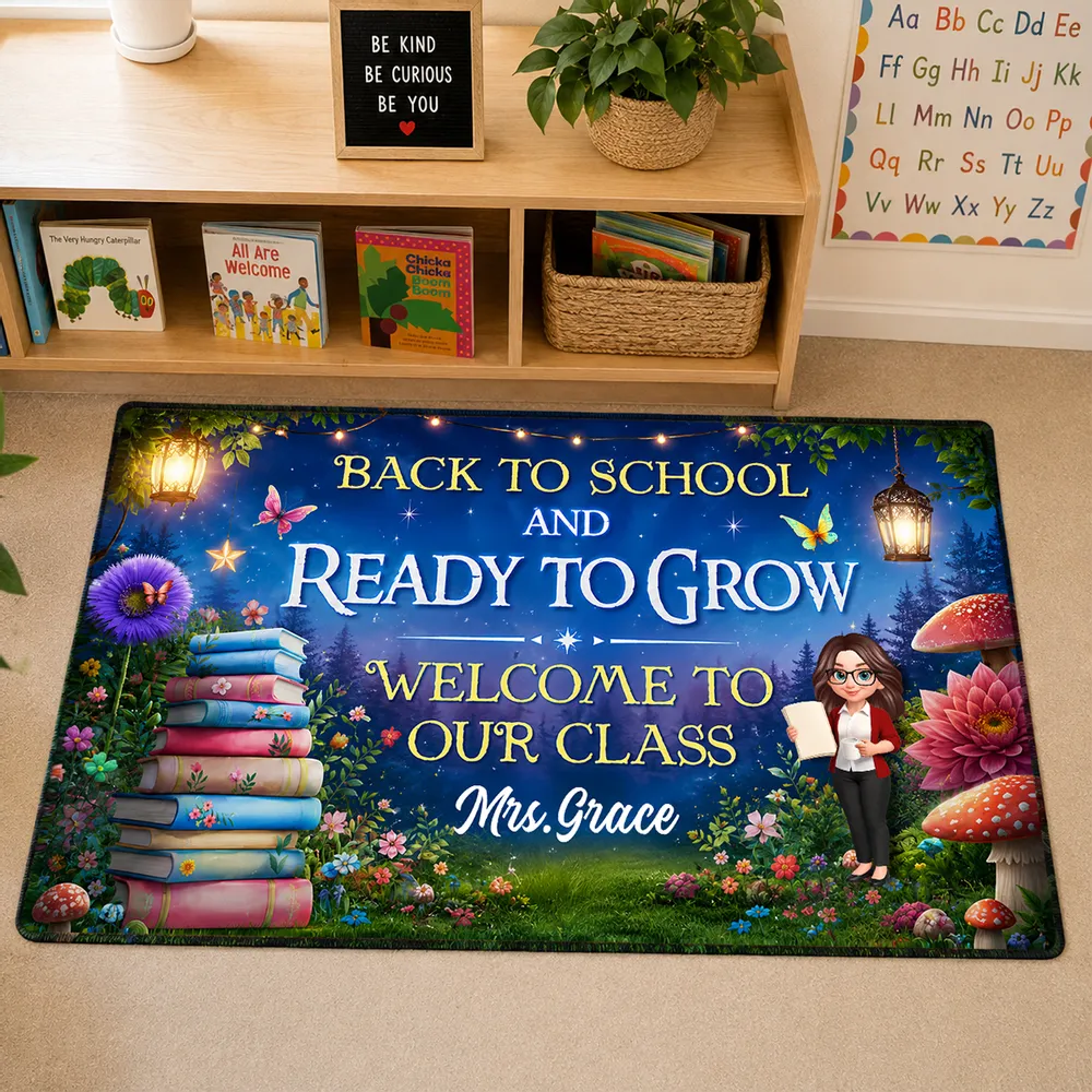 Personalized Back To School Doormat With Teacher Reading Art, Unique Teacher Gift For Indoor Entryway - Image 2