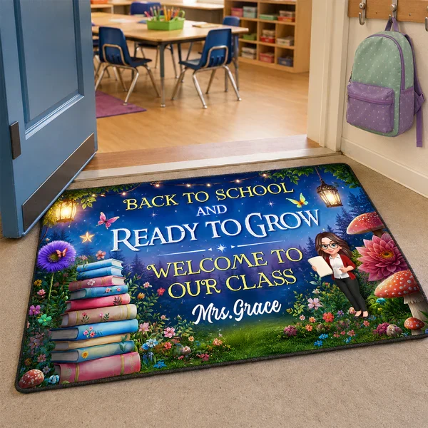 Personalized Back To School Doormat With Teacher Reading Art, Unique Teacher Gift For Indoor Entryway - Image 3
