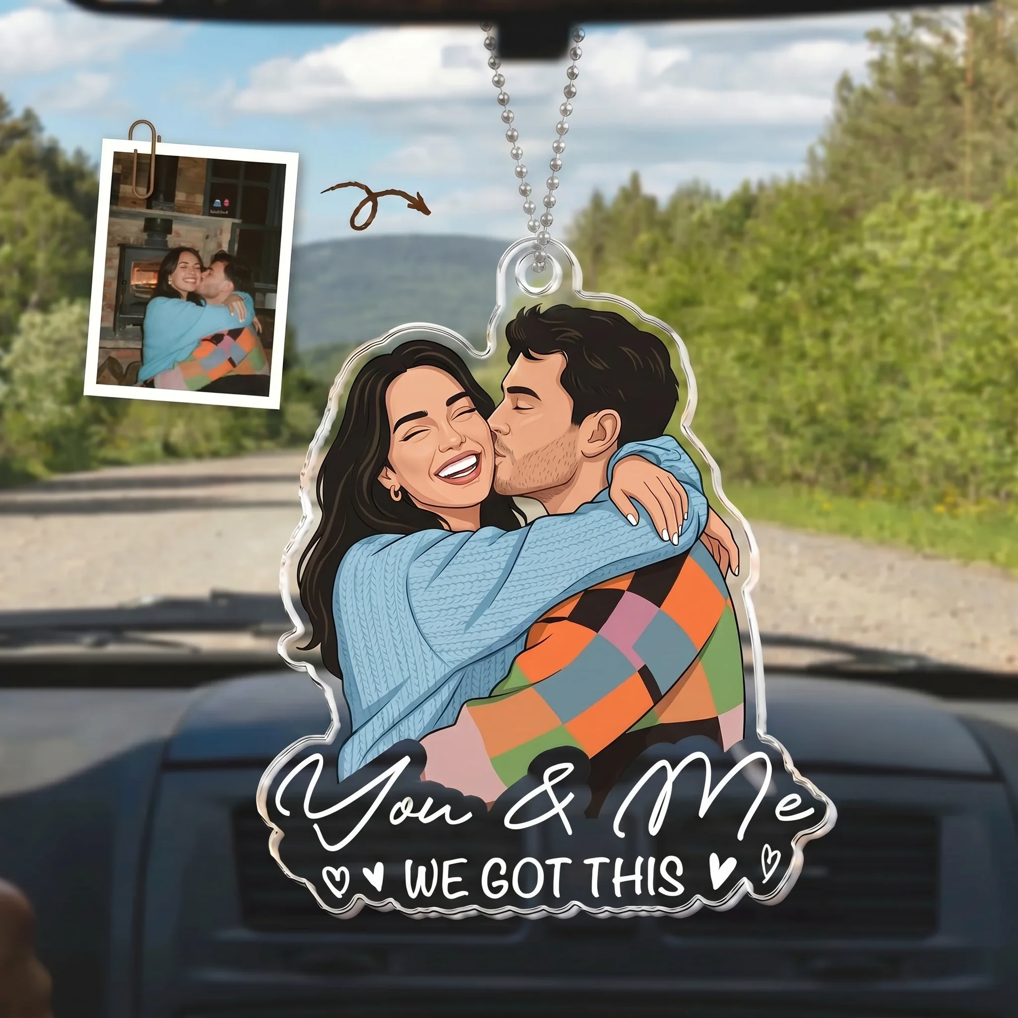 Personalized Acrylic Car Hanger With You & Me Couple Portrait, Unique Creative Gift For Anniversary Drives - Image 2