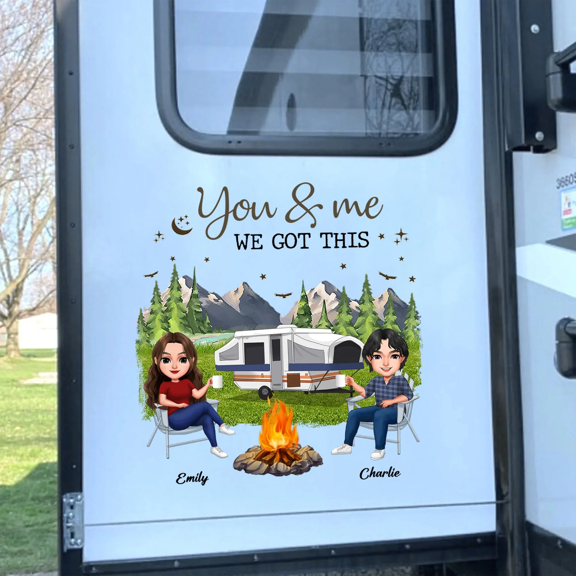 Personalized Camping Sticker Decal, You & Me We Got This RV Scene, Unique Gift for Campers - Image 3