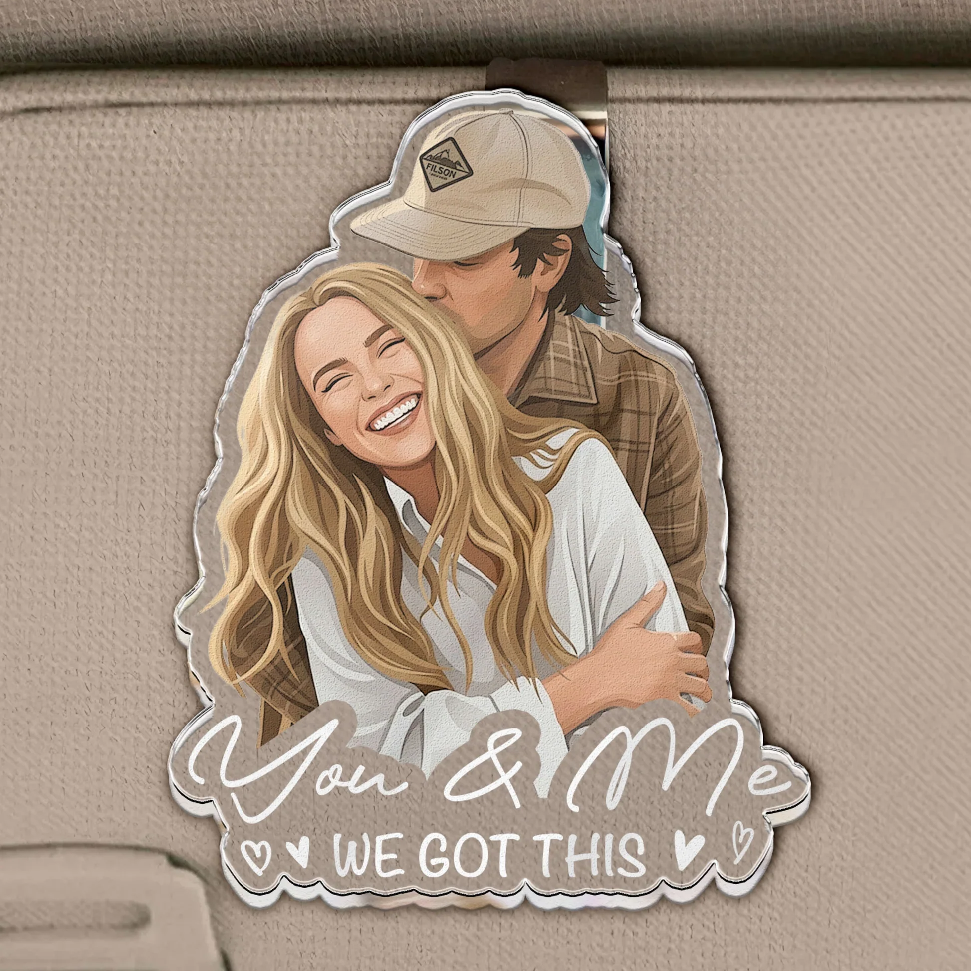 Personalized Acrylic Car Visor Clip with Hugging Couple, Creative Gift for Partner & Neat Car Interior - Image 2