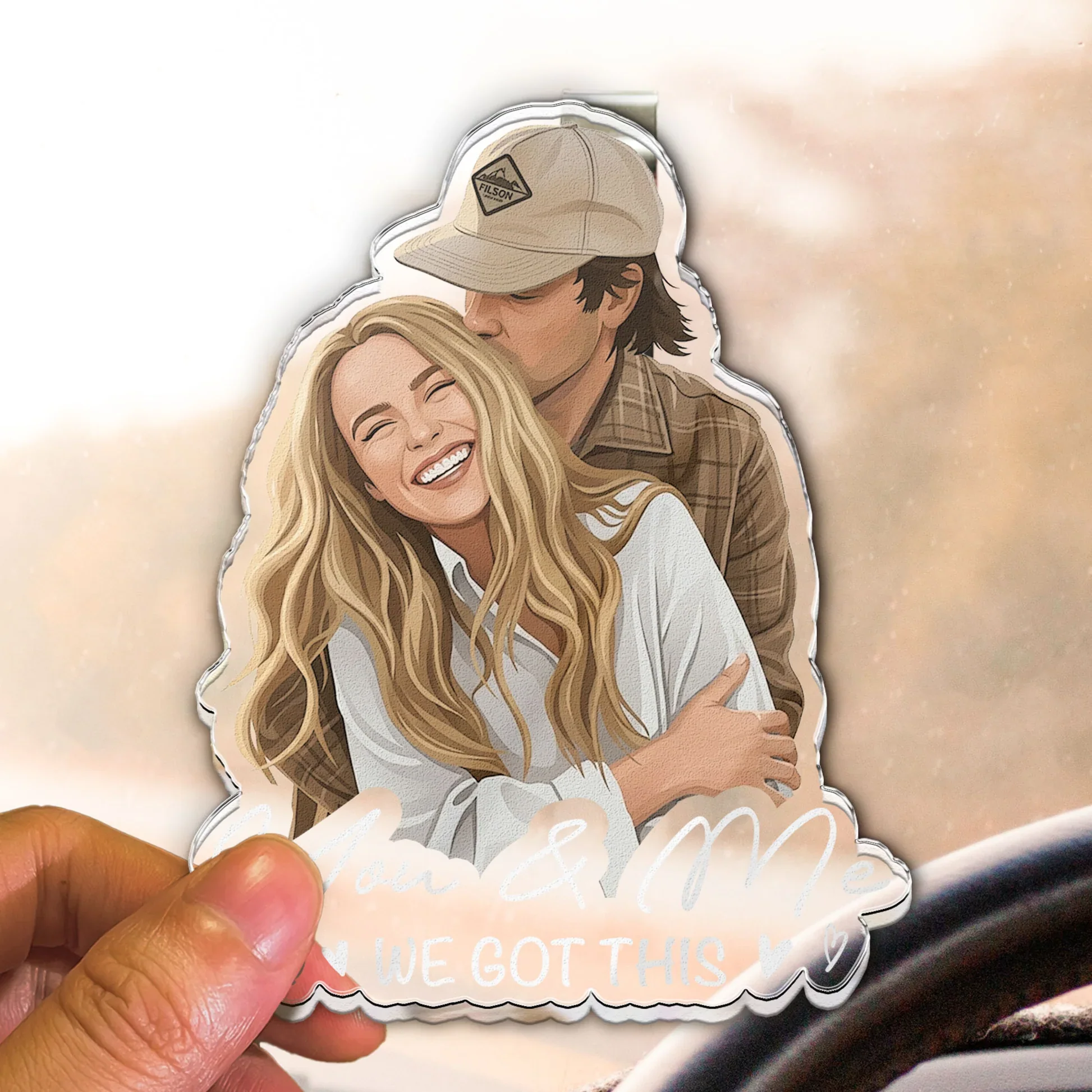 Personalized Acrylic Car Visor Clip with Hugging Couple, Creative Gift for Partner & Neat Car Interior - Image 5