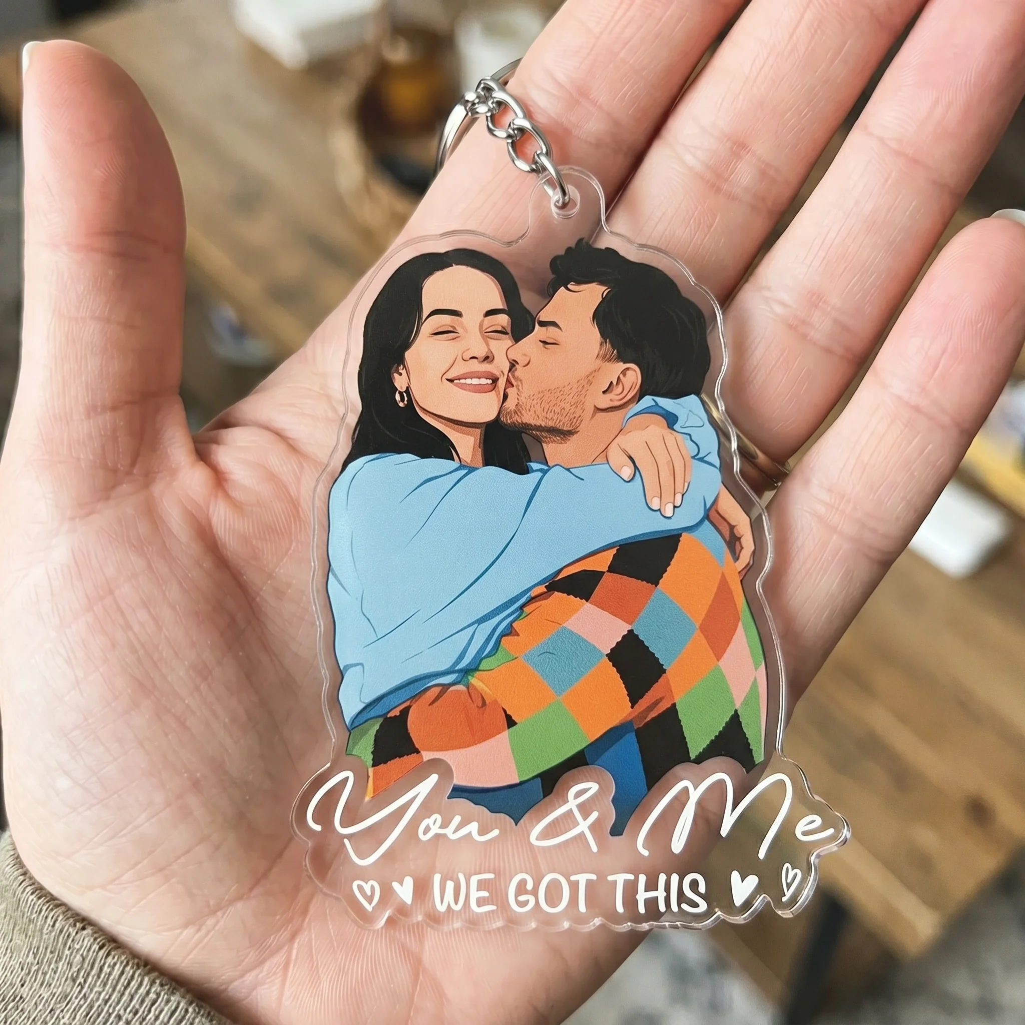 Personalized Acrylic Keychain, Custom Couple Portrait with Love Quote, Unique Gift for Her