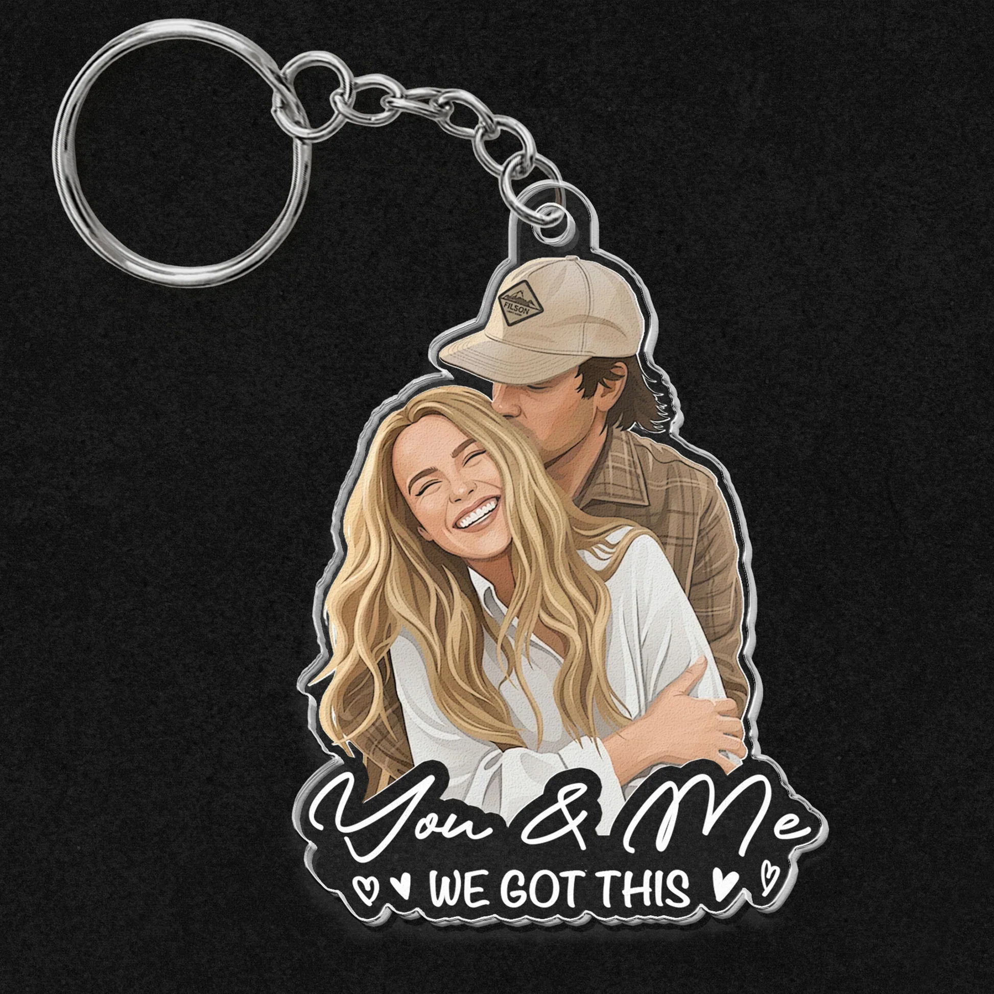 Personalized Acrylic Keychain, Custom Couple Portrait with Love Quote, Unique Gift for Her - Image 2