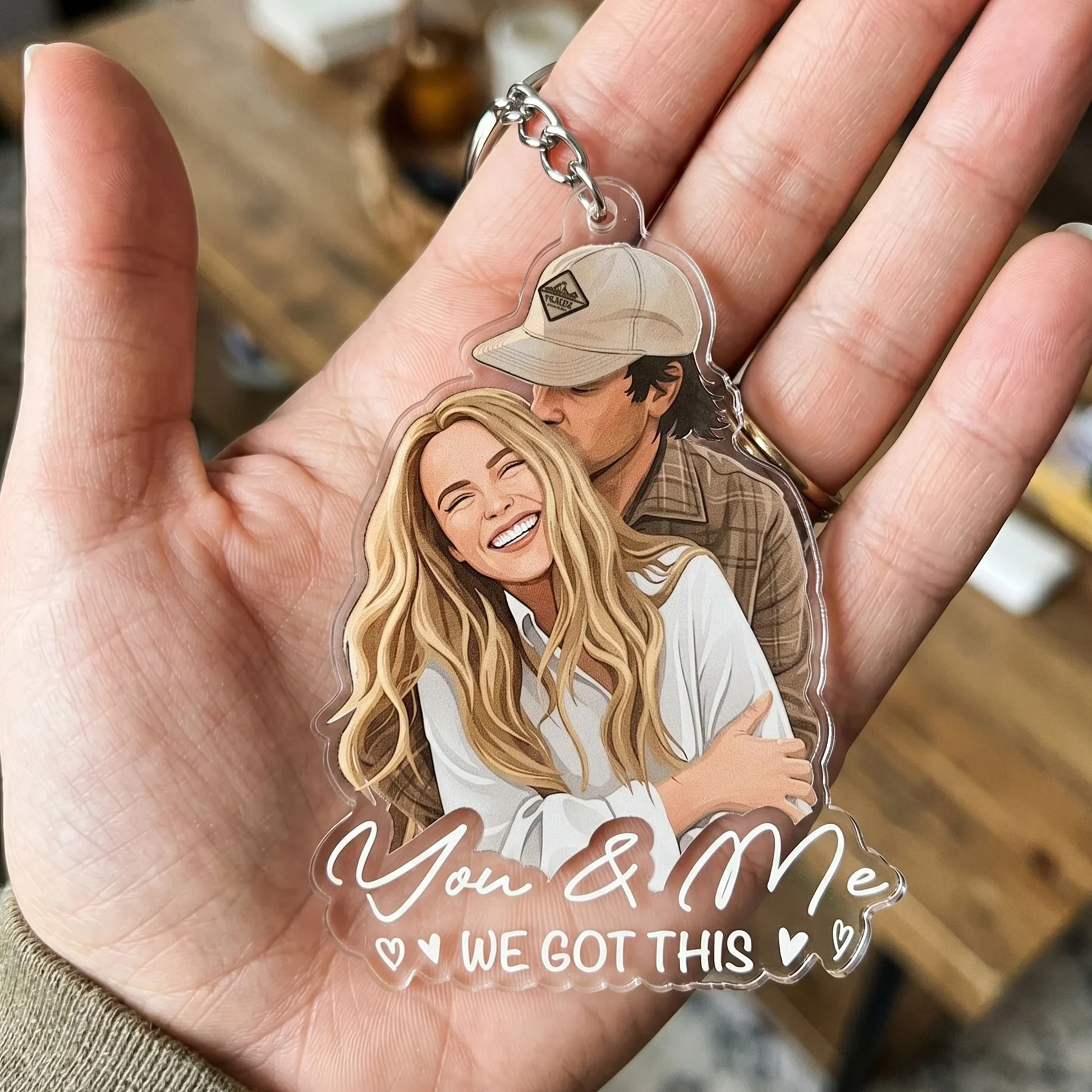 Personalized Acrylic Keychain, Custom Couple Portrait with Love Quote, Unique Gift for Her - Image 3