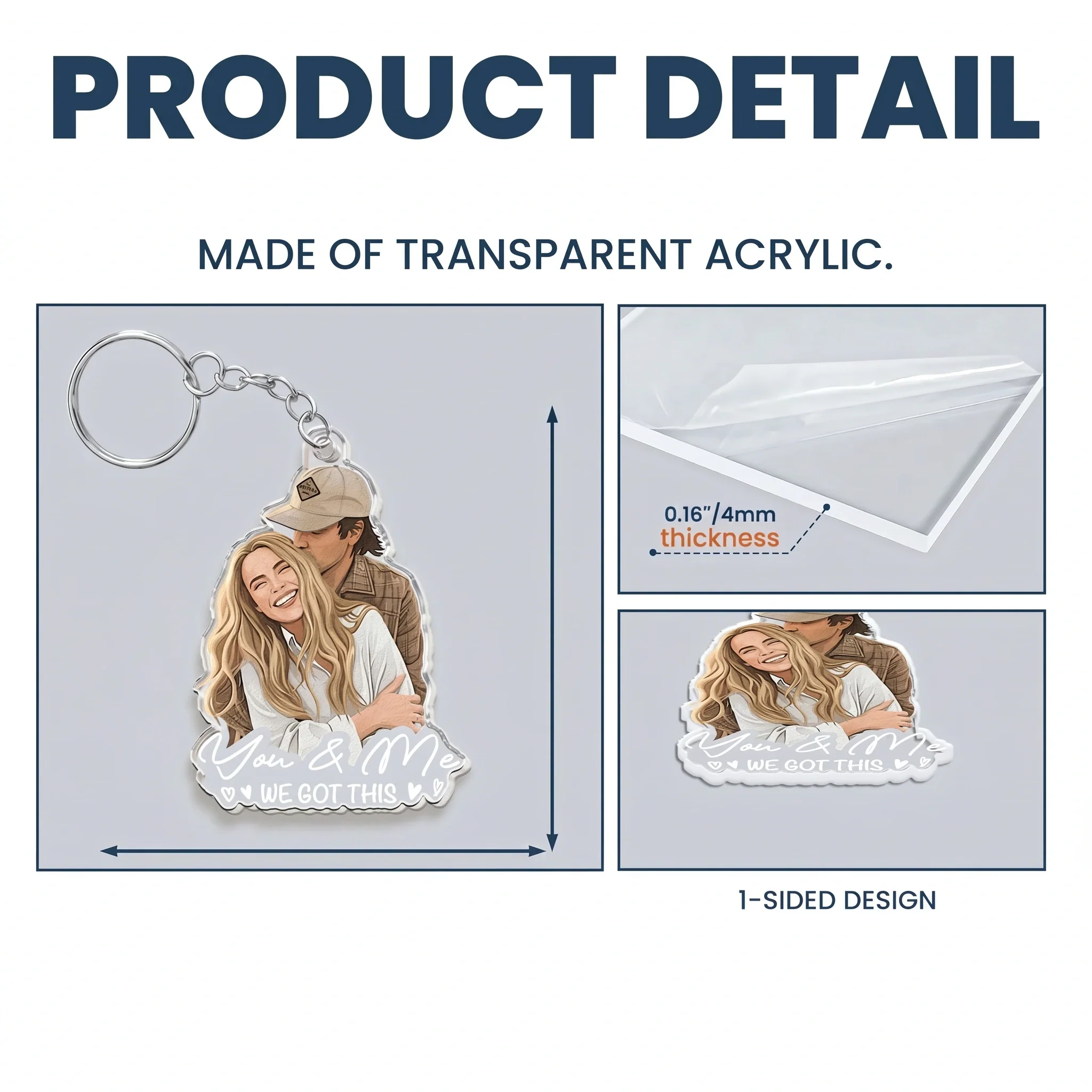 Personalized Acrylic Keychain, Custom Couple Portrait with Love Quote, Unique Gift for Her - Image 4