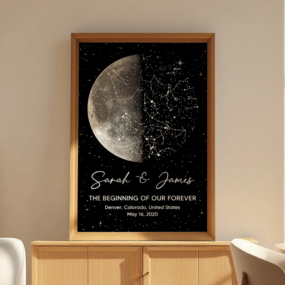 Personalized Moon Phase & Star Map Poster, Unique Gift for Couple, Custom Night Sky Wall Art - Image 2