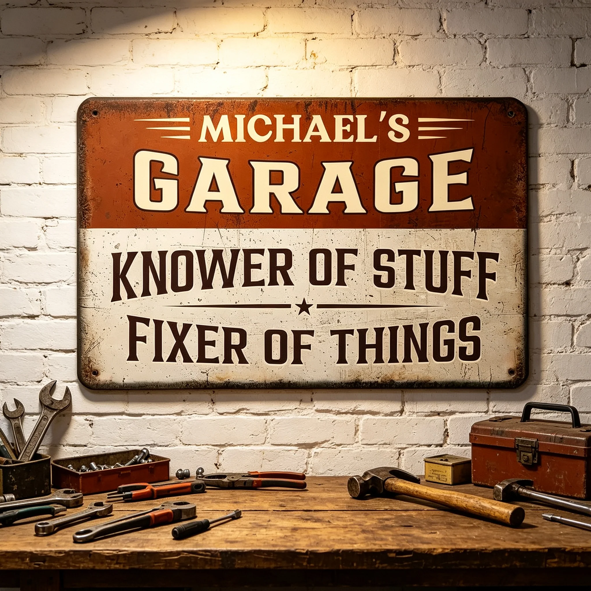 Custom Iron Sign For Garage Or Workshop, Fixer Of Things Quote, Unique Gift For A Handyman