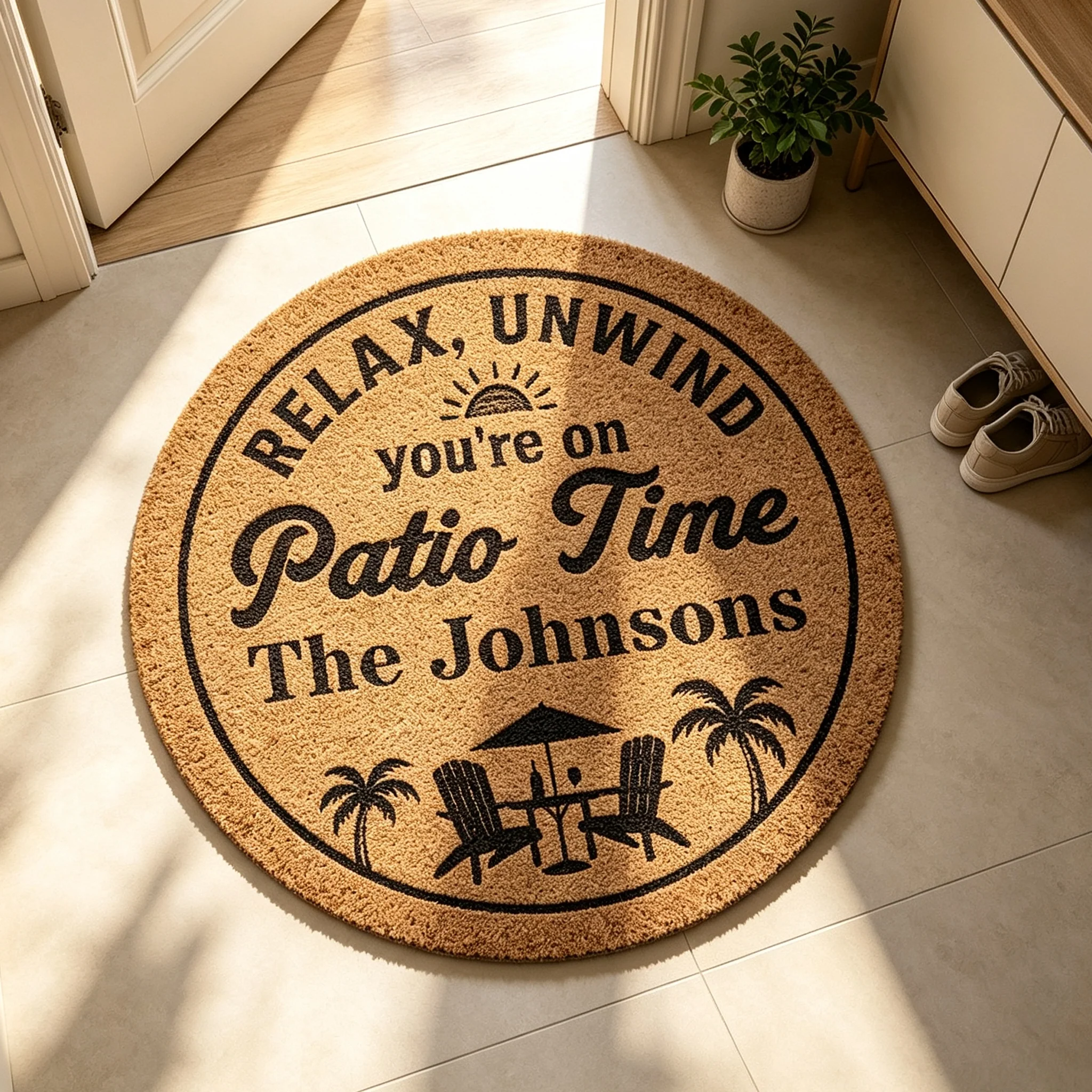 Personalized Relax & Unwind Shaped Doormat, Patio Chair Design, Unique Gift for Family Home