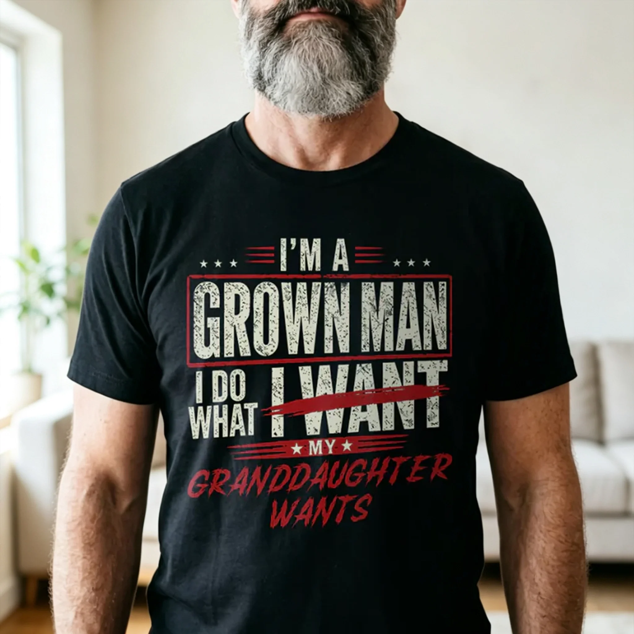 Personalized Classic Tee for Grandpa, Distressed Red & White Granddaughter Quote, Unique Gift