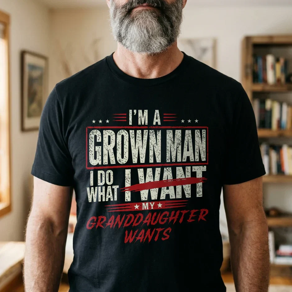 Personalized Classic Tee for Grandpa, Distressed Red & White Granddaughter Quote, Unique Gift - Image 2