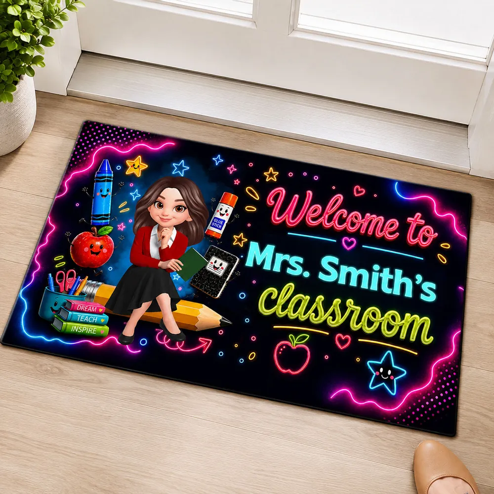 Neon Classroom Standard Doormat, Personalized Teacher Welcome, Unique Creative Gift for Back to School - Image 2