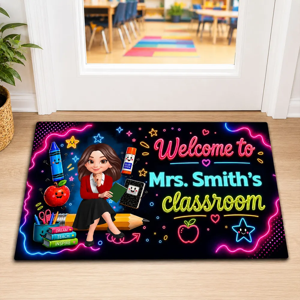 Neon Classroom Standard Doormat, Personalized Teacher Welcome, Unique Creative Gift for Back to School - Image 3