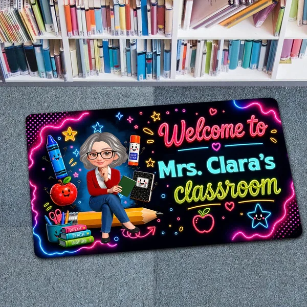 Neon Classroom Standard Doormat, Personalized Teacher Welcome, Unique Creative Gift for Back to School - Image 4