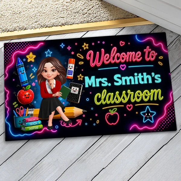 Neon Classroom Standard Doormat, Personalized Teacher Welcome, Unique Creative Gift for Back to School - Image 5
