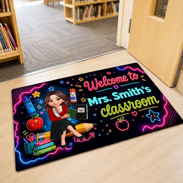 Neon Classroom Standard Doormat, Personalized Teacher Welcome, Unique Creative Gift for Back to School - Image 6