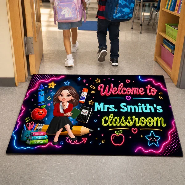 Neon Classroom Standard Doormat, Personalized Teacher Welcome, Unique Creative Gift for Back to School - Image 7