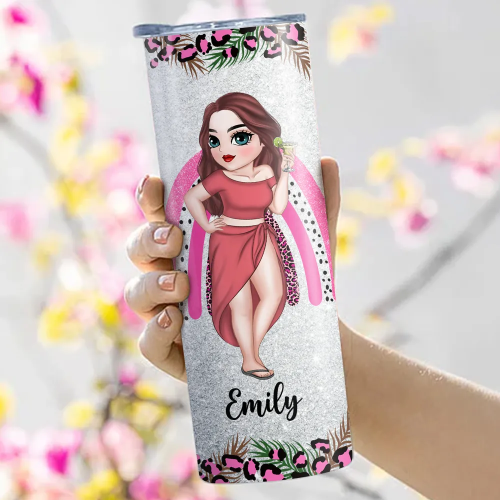 Personalized Straight-Sided Cup, Beach Girl Illustration, Life Is Better at the Beach, Unique Gift for Women - Image 6