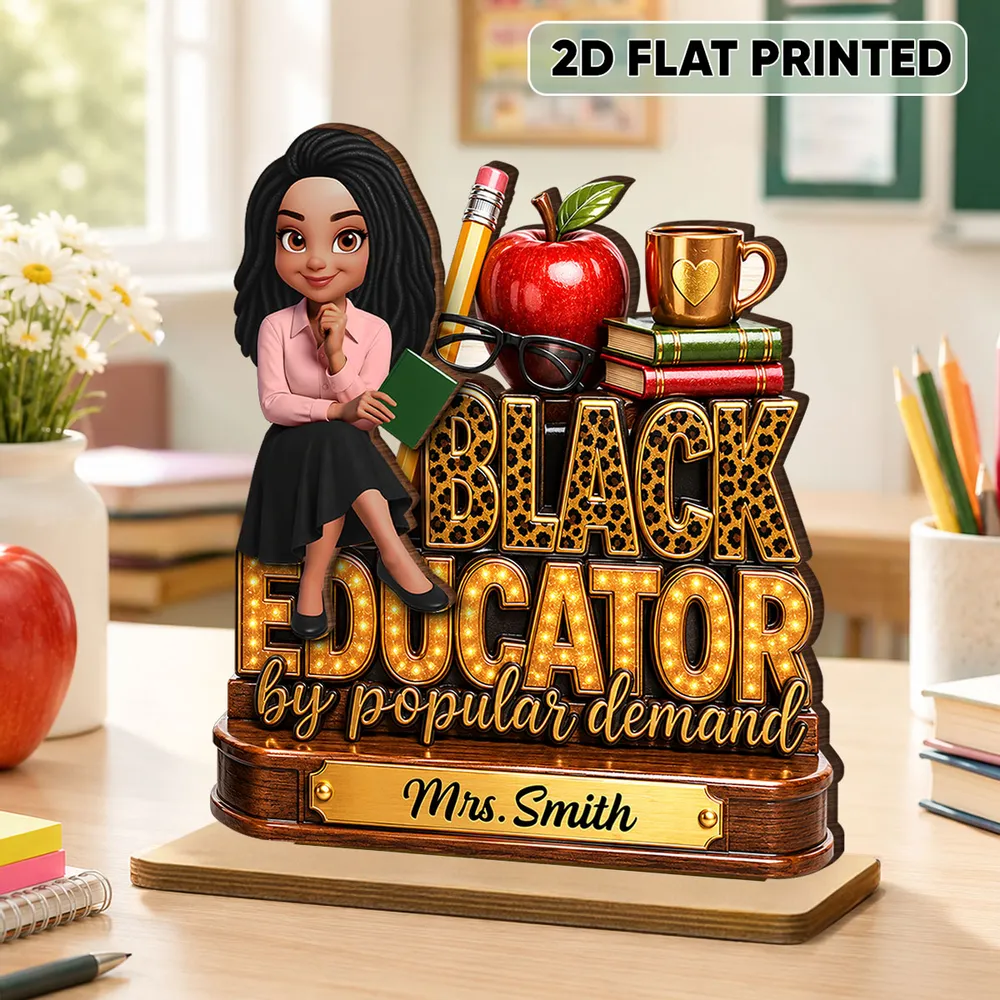 2-Layer Wooden Plaque, Black Educator Sitting Teacher Classroom Art, Unique Gift for Teacher - Image 3