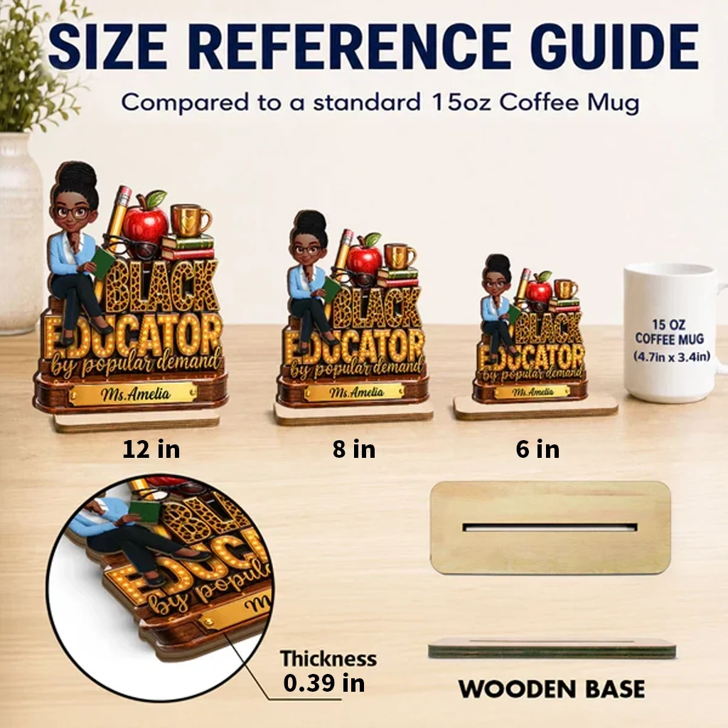 2-Layer Wooden Plaque, Black Educator Sitting Teacher Classroom Art, Unique Gift for Teacher - Image 4