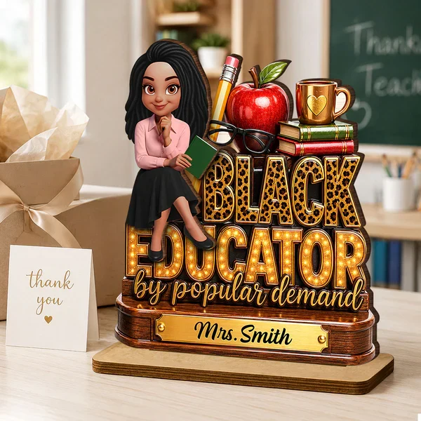 2-Layer Wooden Plaque, Black Educator Sitting Teacher Classroom Art, Unique Gift for Teacher - Image 7